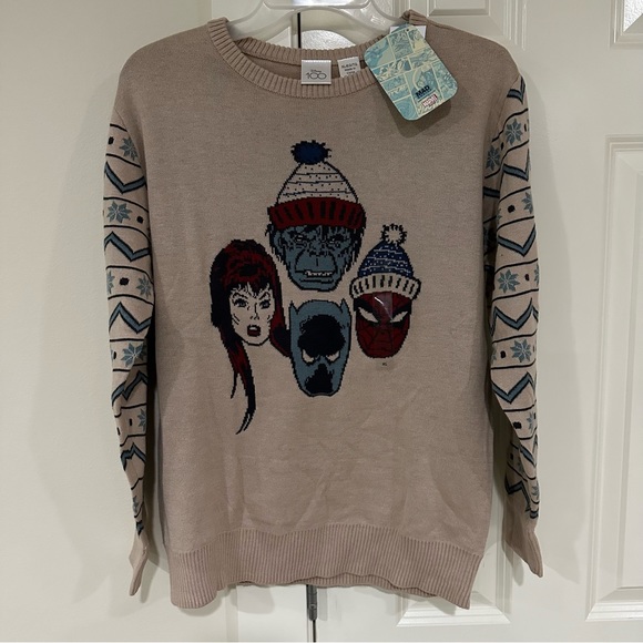 Boys Small Disney Marvel Avengers Winter Holiday Tan Snowflake Sweater - Picture 7 of 12